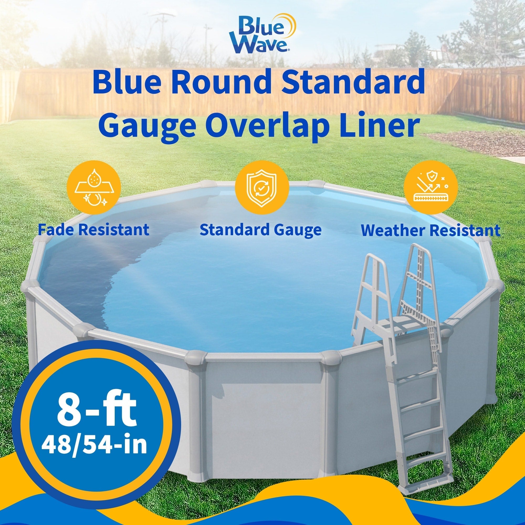 Revêtement de chevauchement rond bleu Blue Wave, calibre standard - 48/54 po