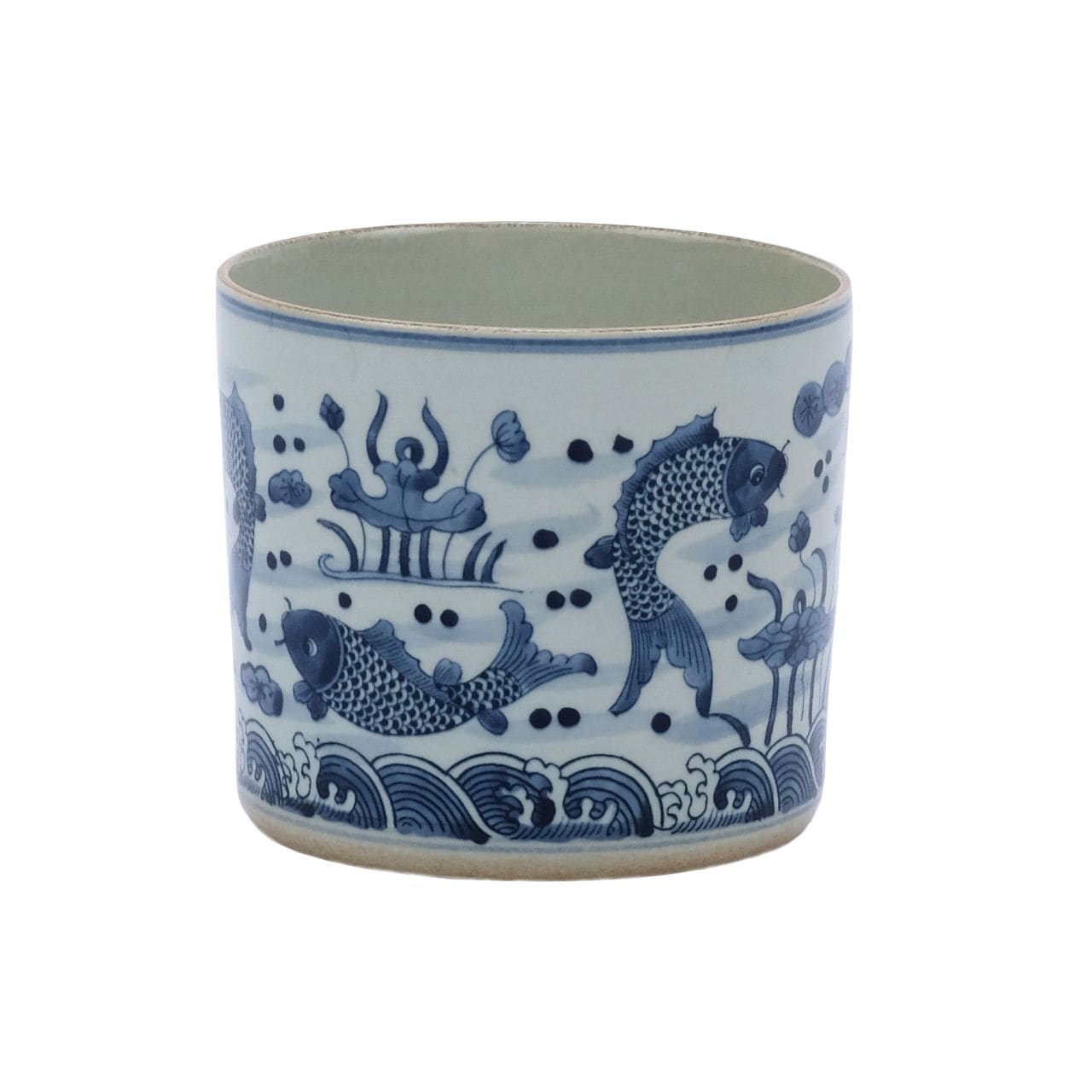 Pot d'orchidée poisson bleu et blanc