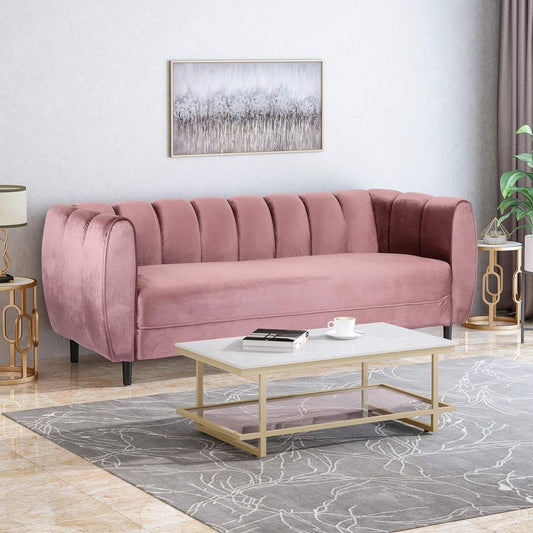 Canapé 3 places capitonné en velours Blush 83,25 avec pieds en bouleau