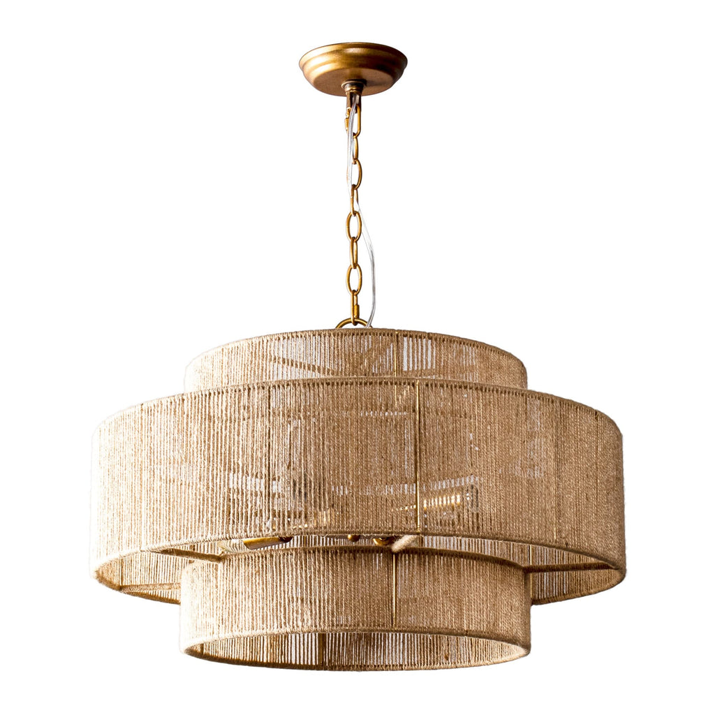 Lustre tambour à plusieurs niveaux en corde de chanvre marron bohème - 23,62 L x 15,16 H