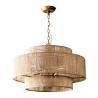 Lustre tambour à plusieurs niveaux en corde de chanvre marron bohème - 23,62 L x 15,16 H