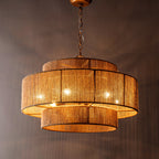 Lustre tambour à plusieurs niveaux en corde de chanvre marron bohème - 23,62 L x 15,16 H