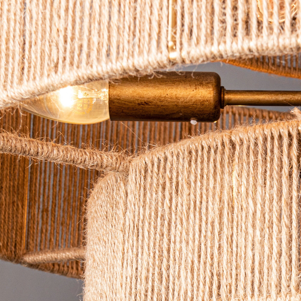 Lustre tambour à plusieurs niveaux en corde de chanvre marron bohème - 23,62 L x 15,16 H