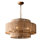 Lustre tambour à plusieurs niveaux en corde de chanvre marron bohème - 23,62 L x 15,16 H