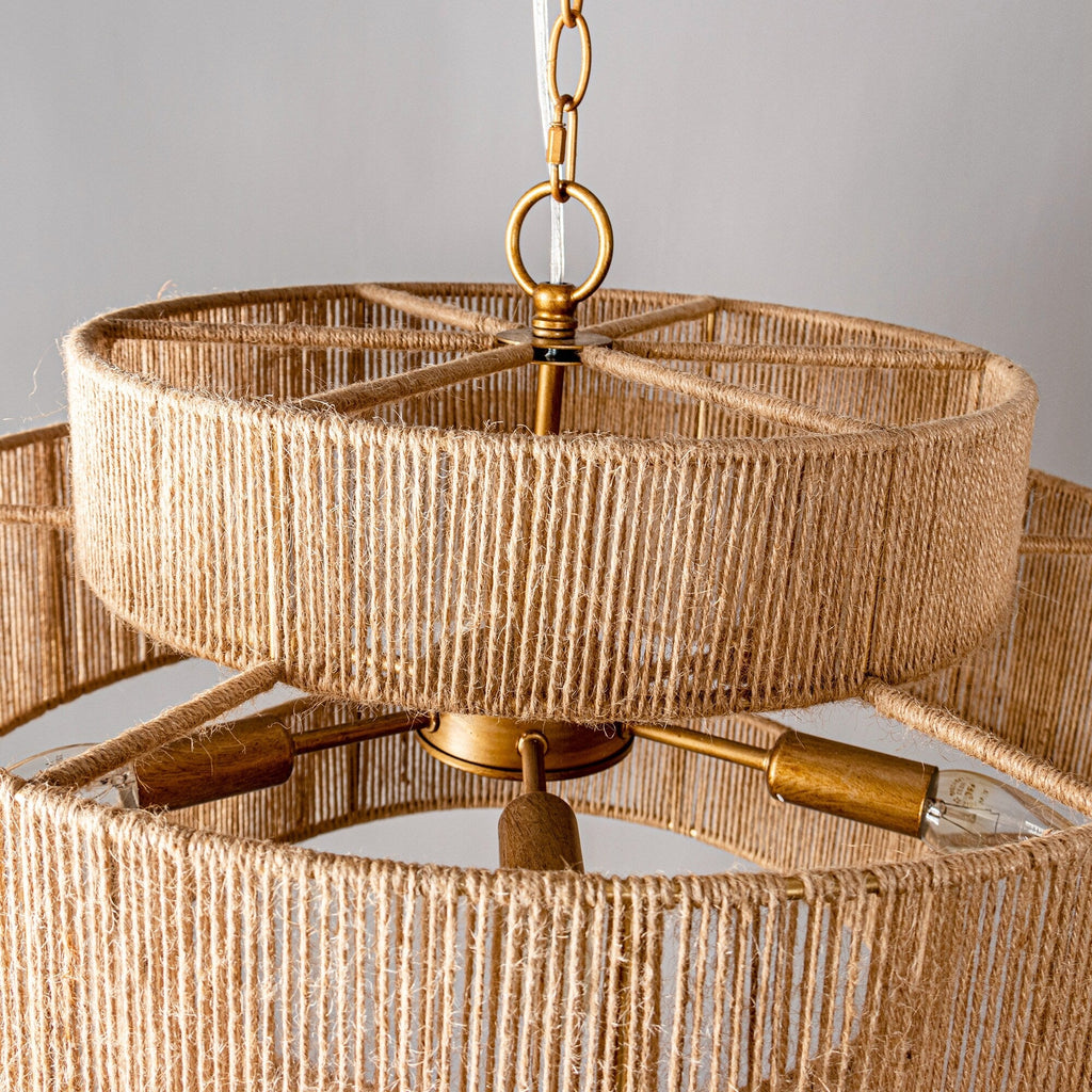 Lustre tambour à plusieurs niveaux en corde de chanvre marron bohème - 23,62 L x 15,16 H