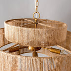 Lustre tambour à plusieurs niveaux en corde de chanvre marron bohème - 23,62 L x 15,16 H