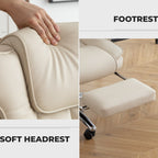 Fauteuil de bureau inclinable ergonomique pivotant à 360° en cuir reconstitué avec dossier haut et support lombaire, repose-pieds et hauteur réglable