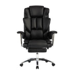 Fauteuil de bureau inclinable ergonomique pivotant à 360° en cuir reconstitué avec dossier haut et support lombaire, repose-pieds et hauteur réglable