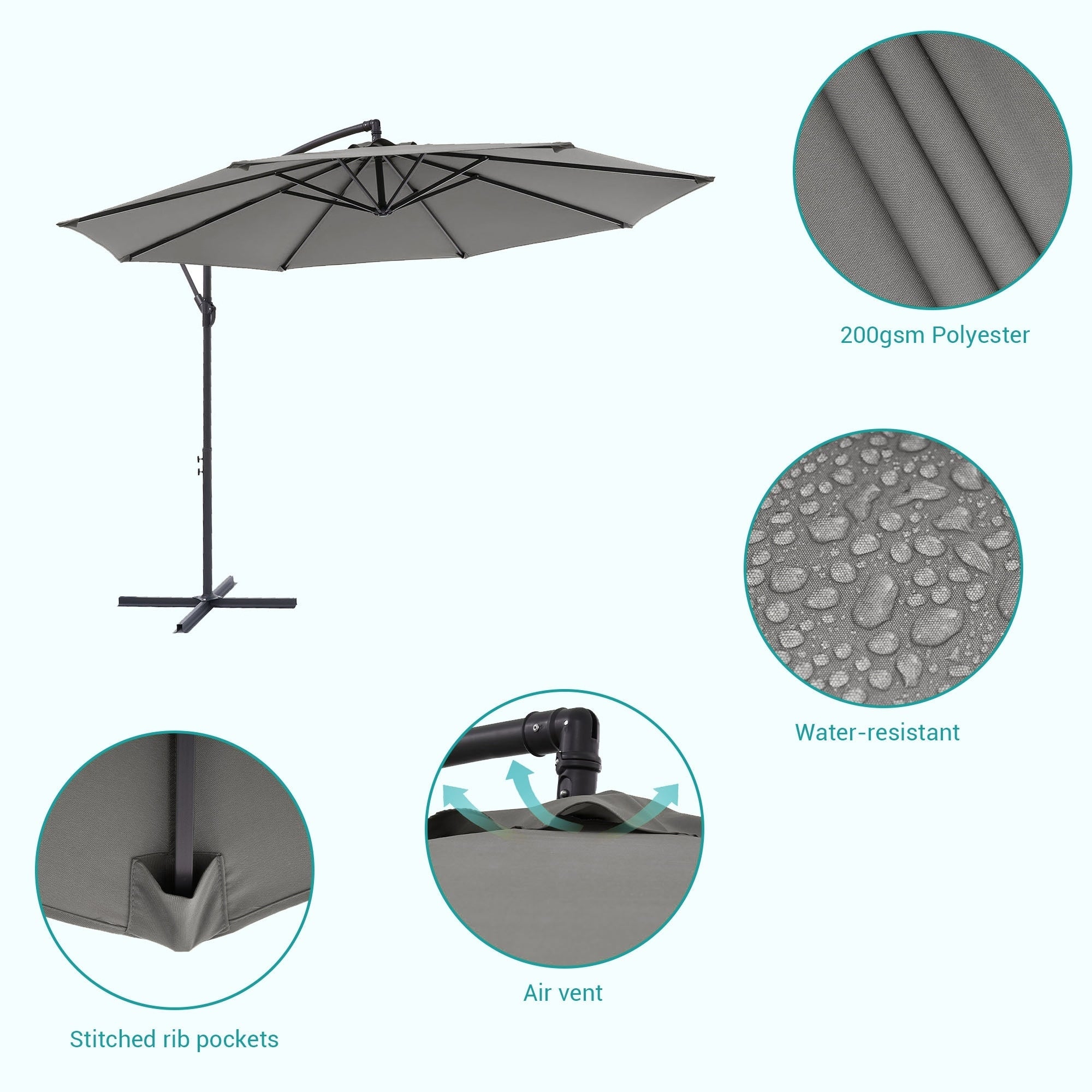 BONOSUKI 10ft Patio Offset Umbrella Outdoor Hanging Umbrella