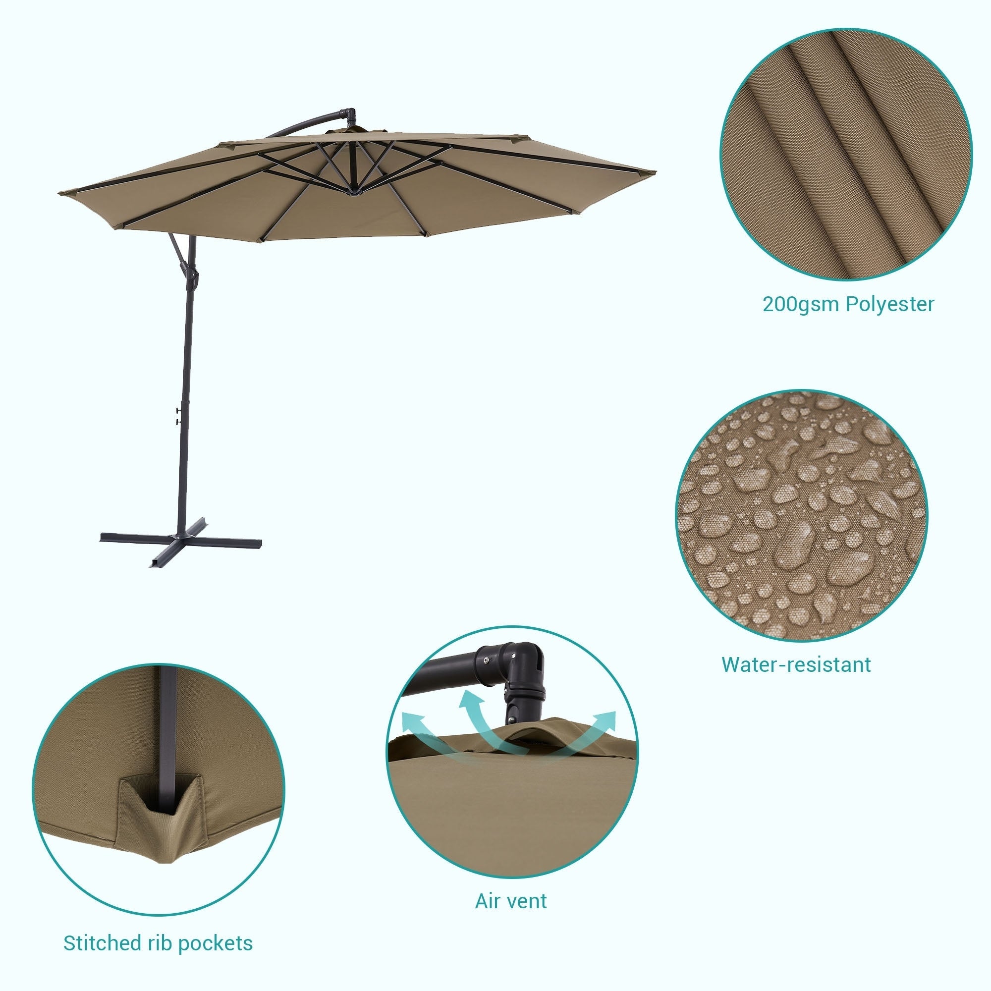 BONOSUKI 10ft Patio Offset Umbrella Outdoor Hanging Umbrella
