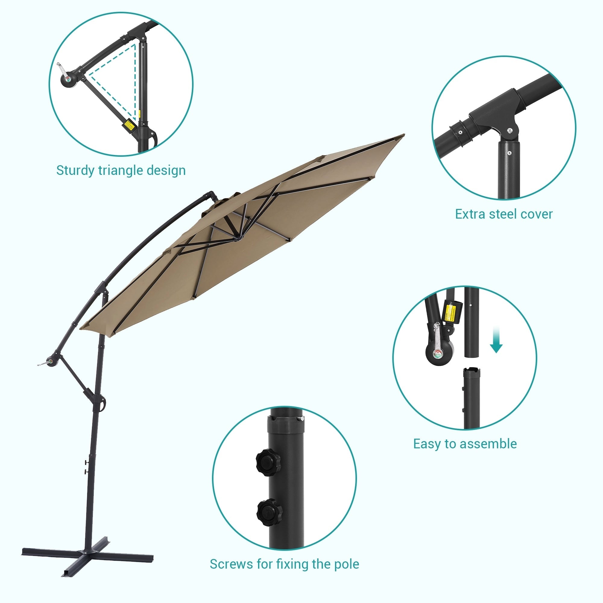 BONOSUKI 10ft Patio Offset Umbrella Outdoor Hanging Umbrella