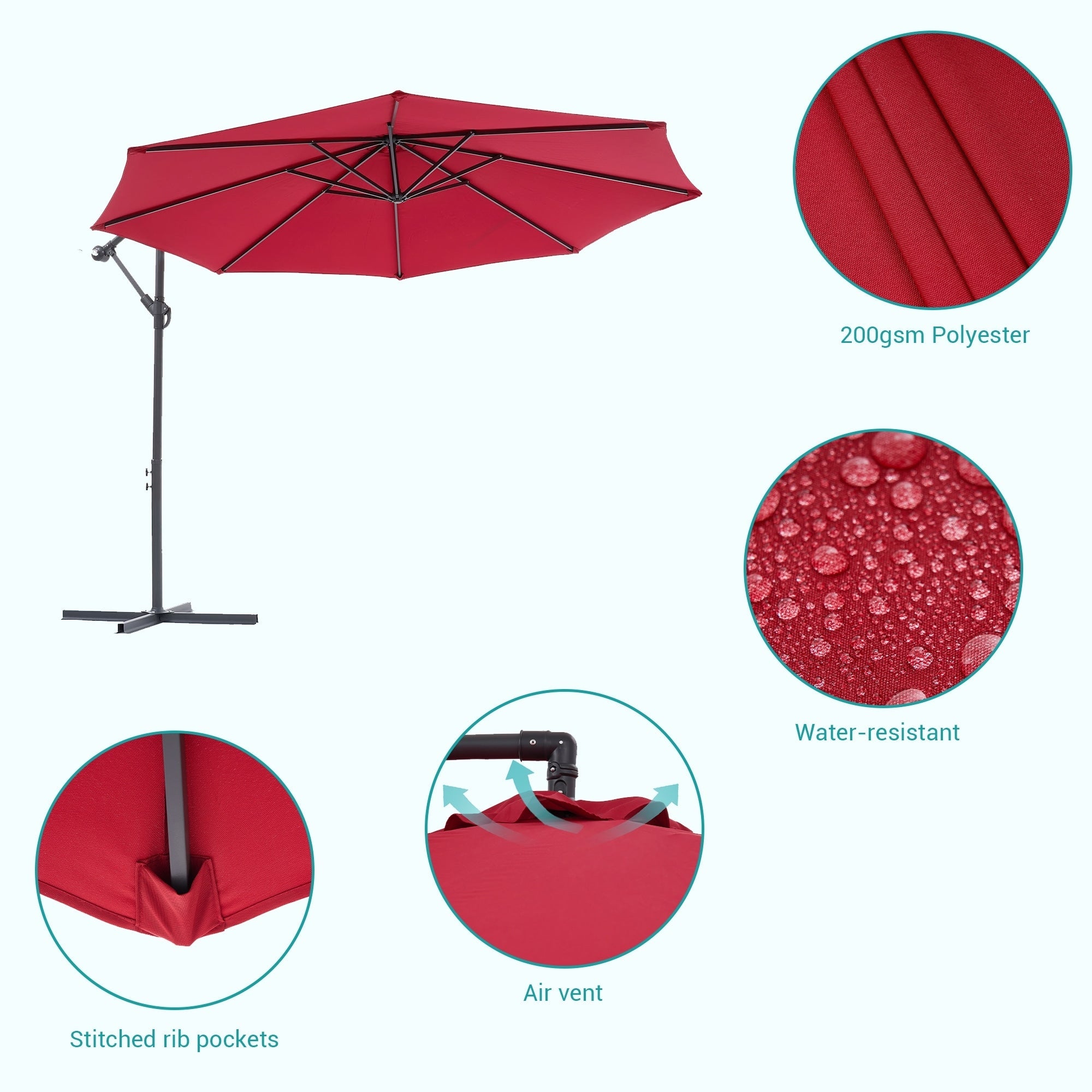 BONOSUKI 10ft Patio Offset Umbrella Outdoor Hanging Umbrella