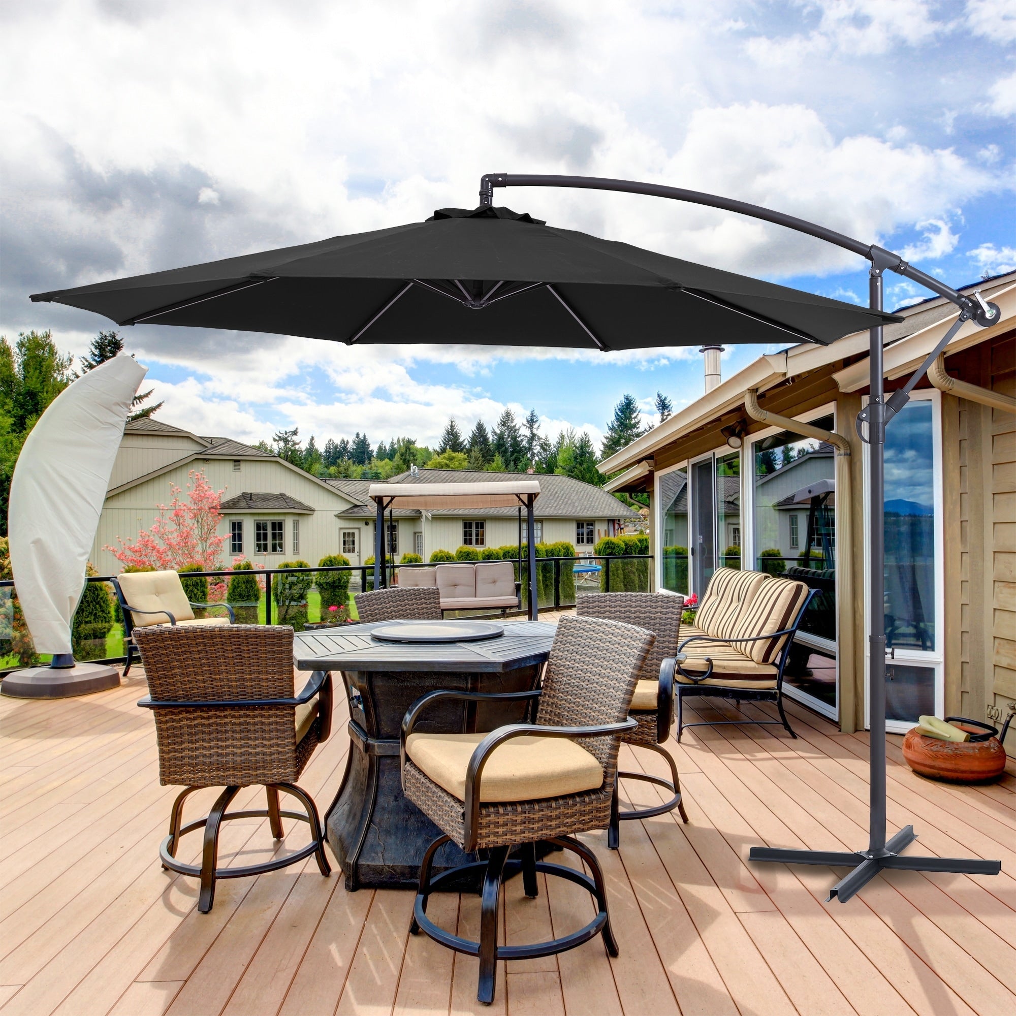 BONOSUKI 10ft Patio Offset Umbrella Outdoor Hanging Umbrella