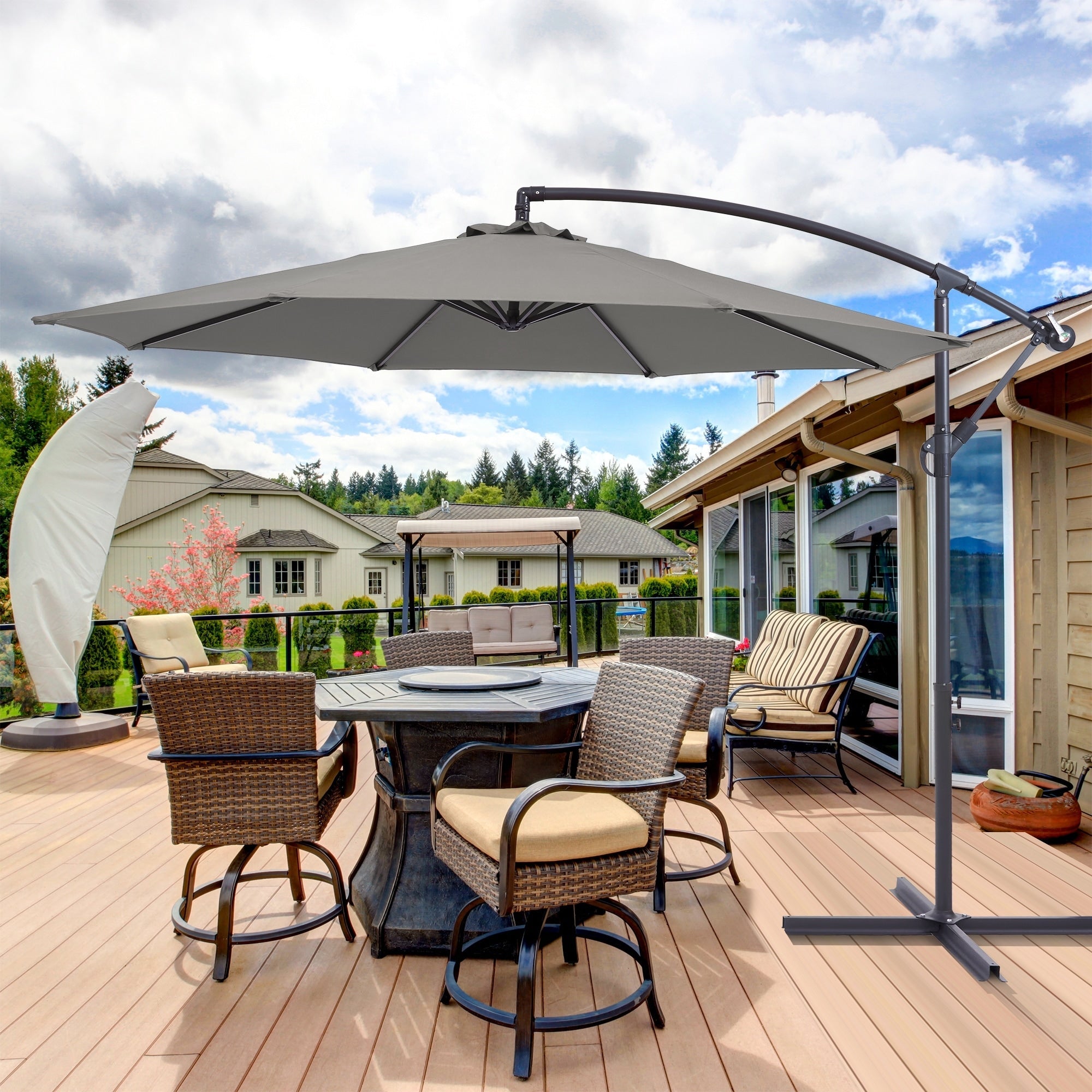 BONOSUKI 10ft Patio Offset Umbrella Outdoor Hanging Umbrella