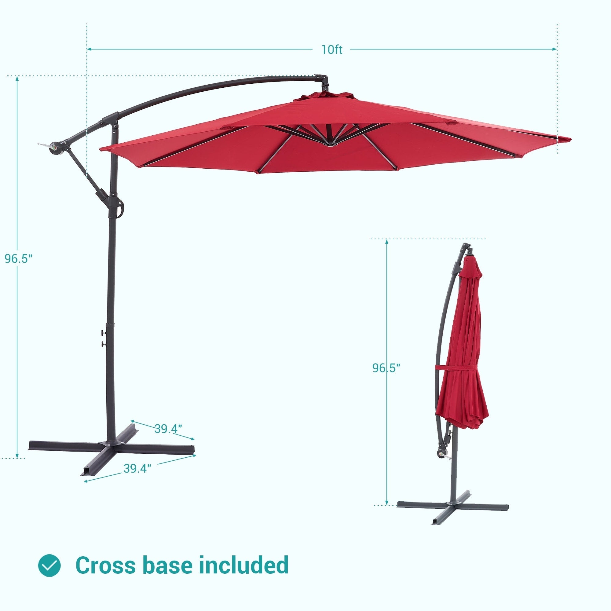 BONOSUKI 10ft Patio Offset Umbrella Outdoor Hanging Umbrella