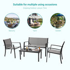 Ensemble de meubles de patio Bonosuki 4 pièces Ensembles bistro en textilène