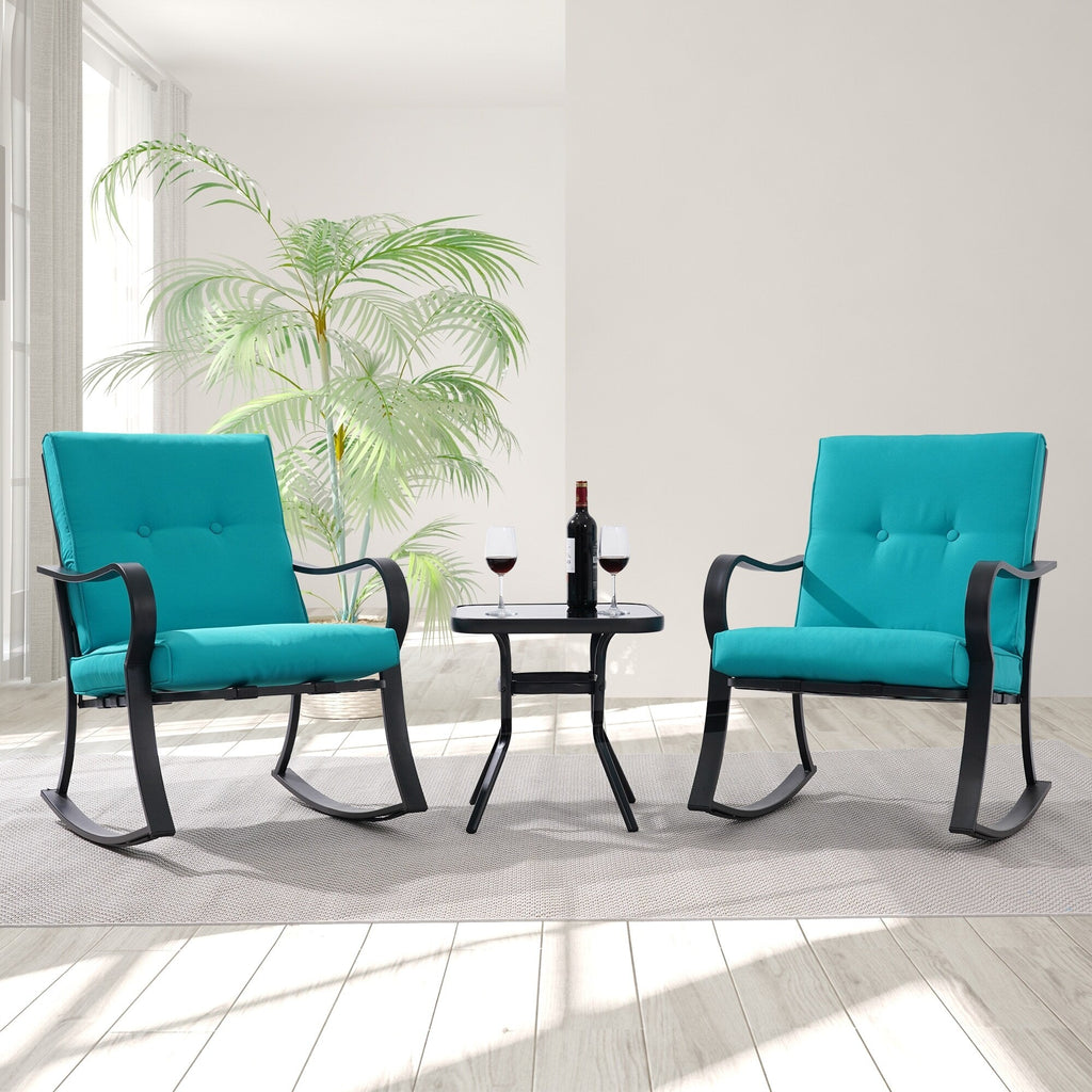 Ensemble bistrot d'extérieur Bonosuki 3 pièces avec chaises à bascule et table d'appoint