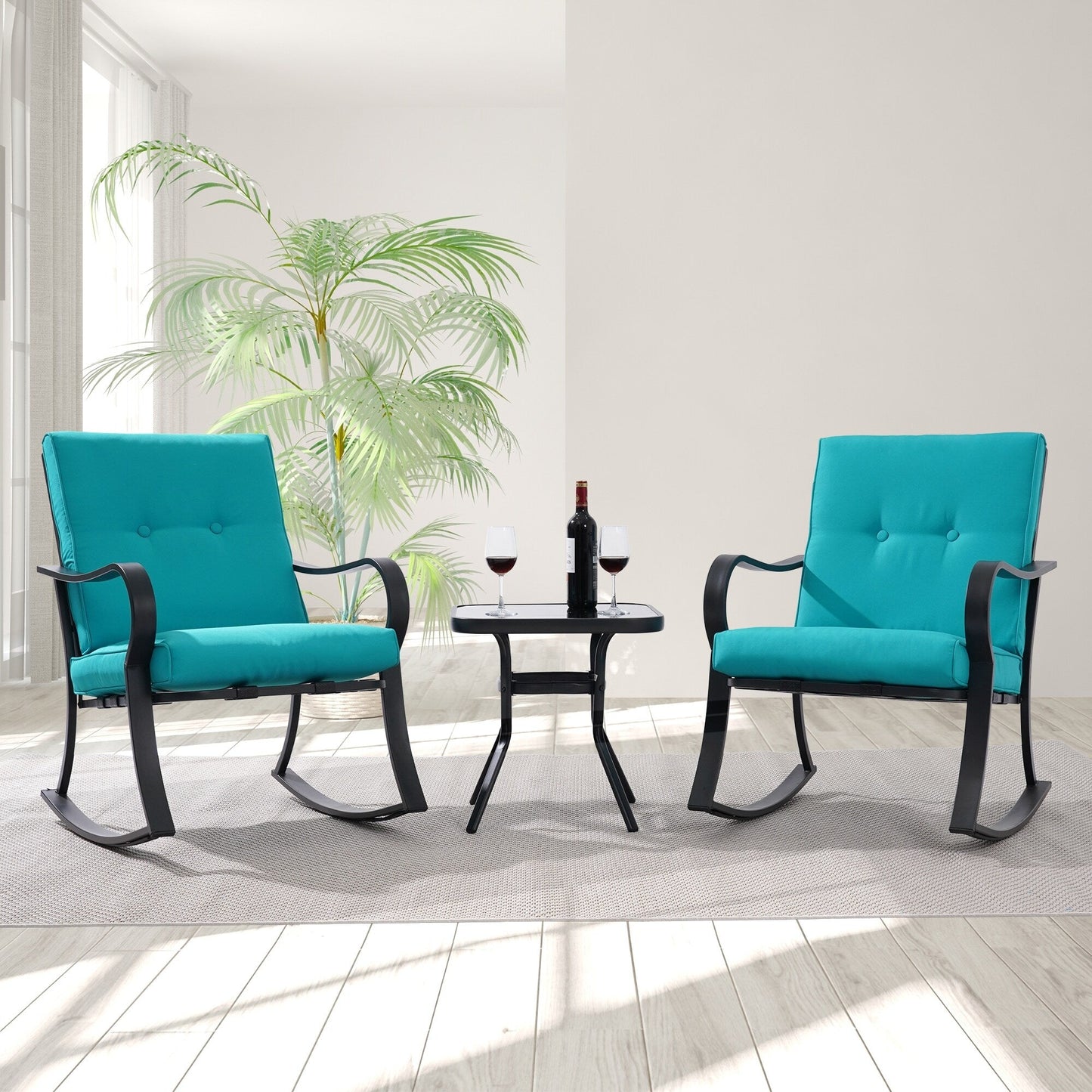 Ensemble bistrot d'extérieur Bonosuki 3 pièces avec chaises à bascule et table d'appoint
