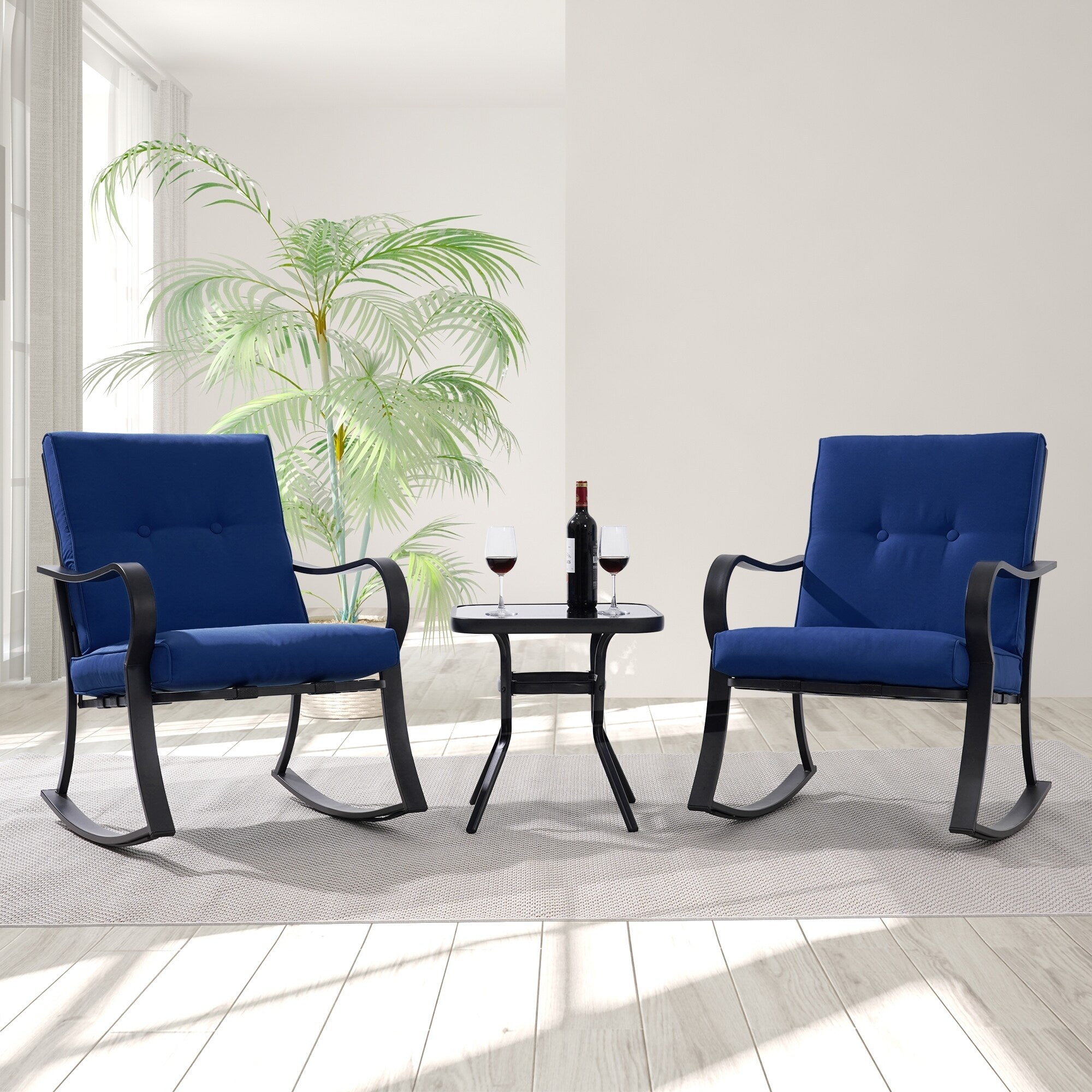 Ensemble bistrot d'extérieur Bonosuki 3 pièces avec chaises à bascule et table d'appoint
