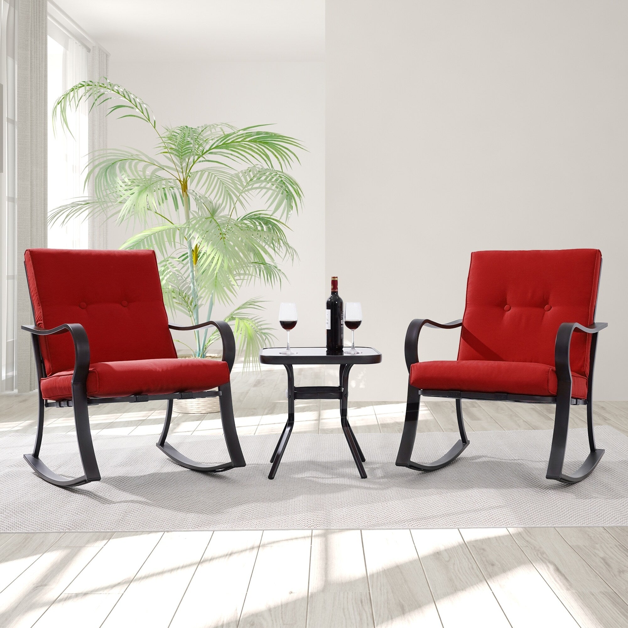 Ensemble bistrot d'extérieur Bonosuki 3 pièces avec chaises à bascule et table d'appoint
