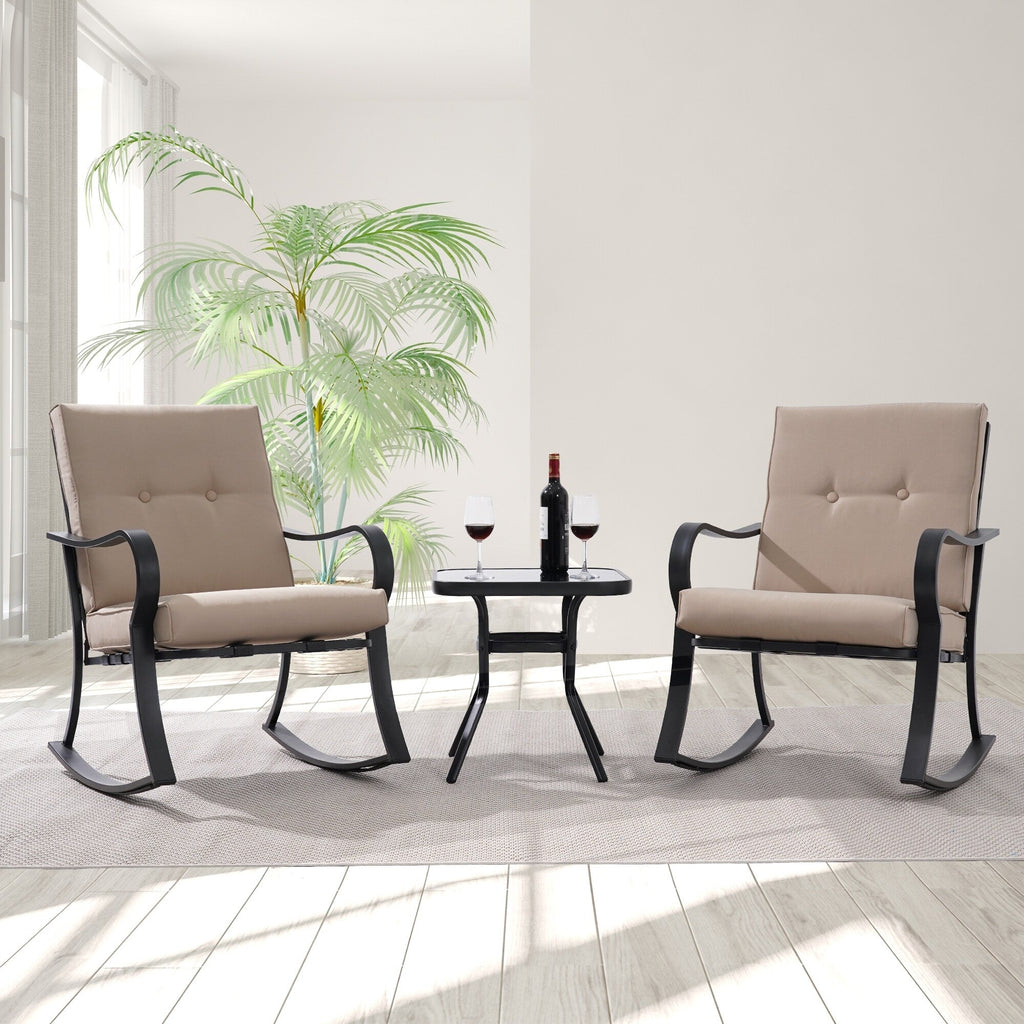 Ensemble bistrot d'extérieur Bonosuki 3 pièces avec chaises à bascule et table d'appoint