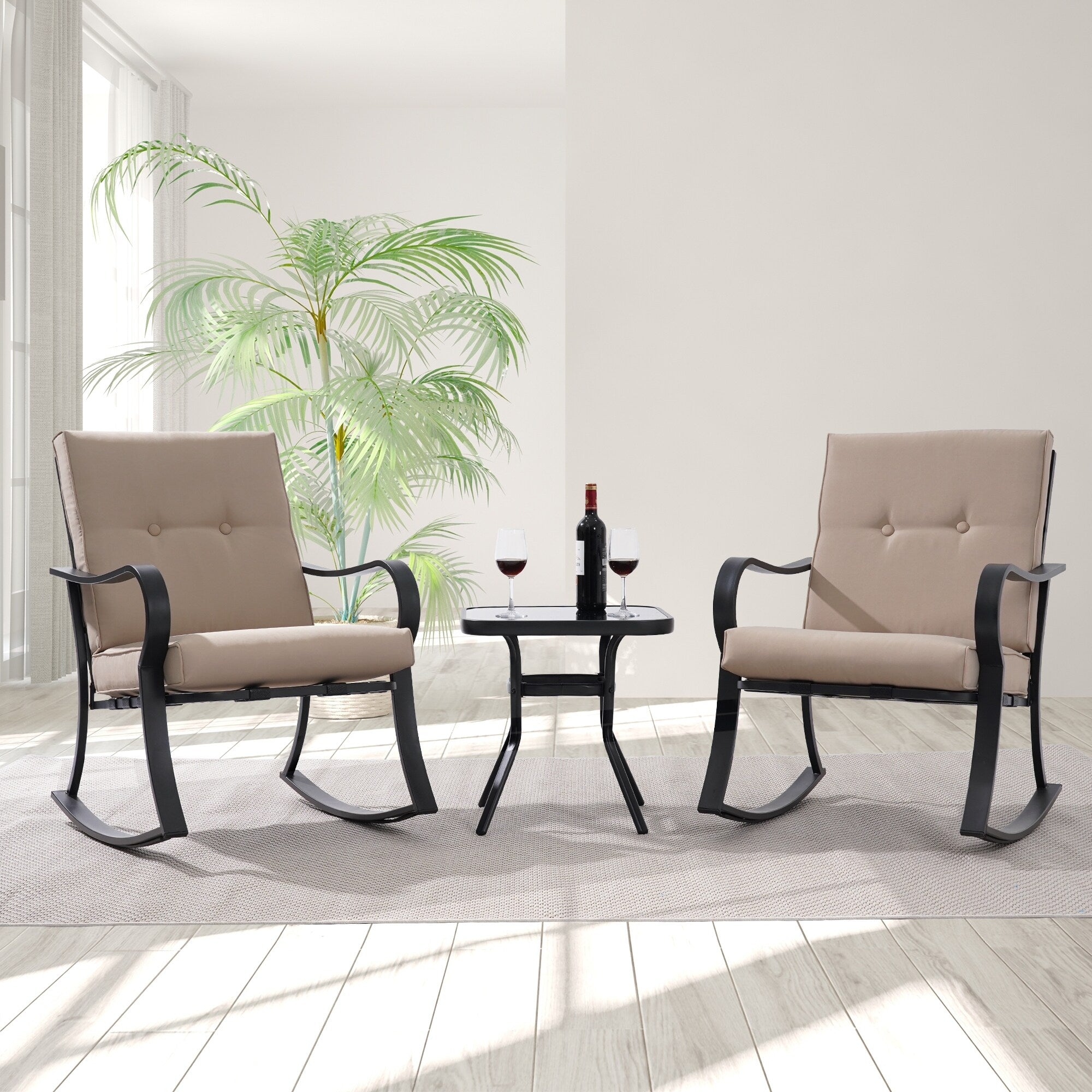 Ensemble bistrot d'extérieur Bonosuki 3 pièces avec chaises à bascule et table d'appoint