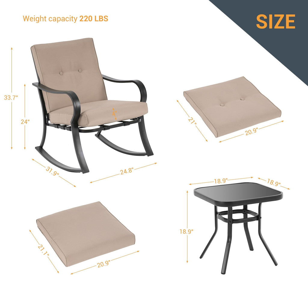 Ensemble bistrot d'extérieur Bonosuki 3 pièces avec chaises à bascule et table d'appoint