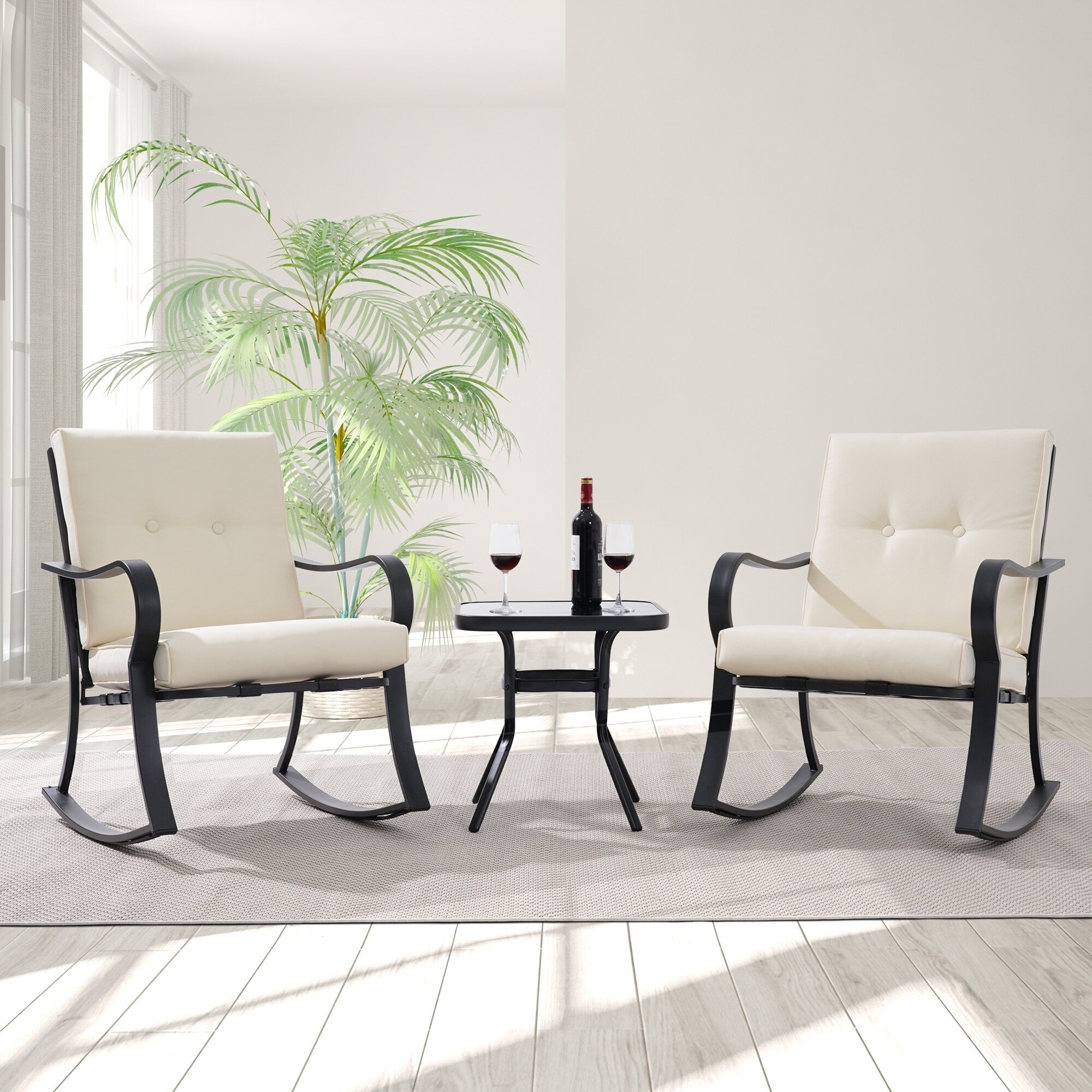 Ensemble bistrot d'extérieur Bonosuki 3 pièces avec chaises à bascule et table d'appoint