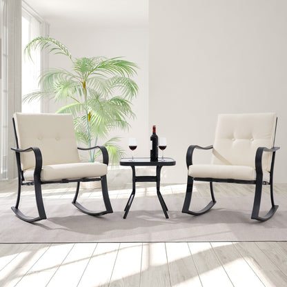 Ensemble bistrot d'extérieur Bonosuki 3 pièces avec chaises à bascule et table d'appoint