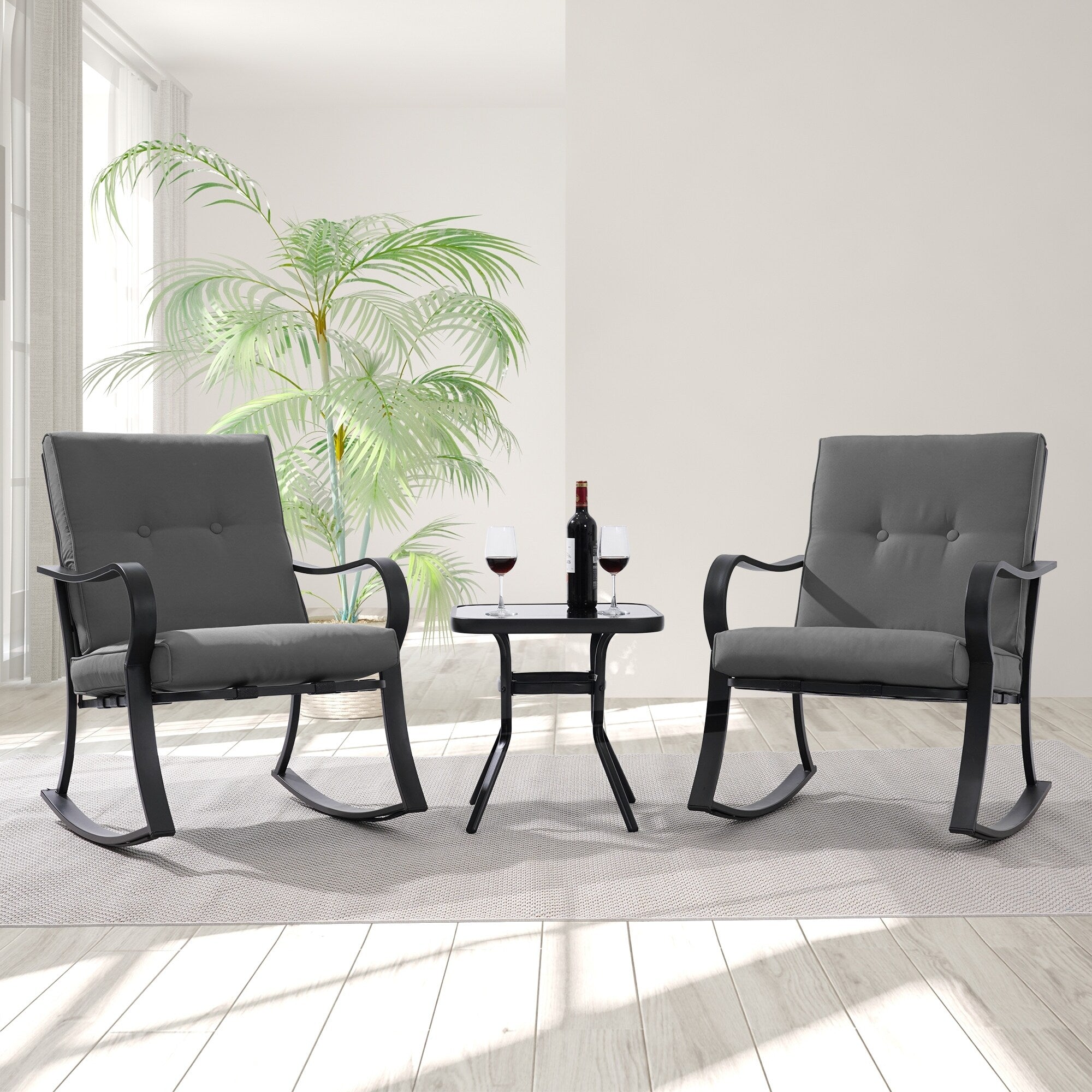 Ensemble bistrot d'extérieur Bonosuki 3 pièces avec chaises à bascule et table d'appoint