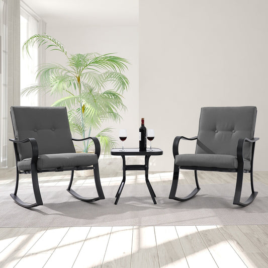 Ensemble bistrot d'extérieur Bonosuki 3 pièces avec chaises à bascule et table d'appoint