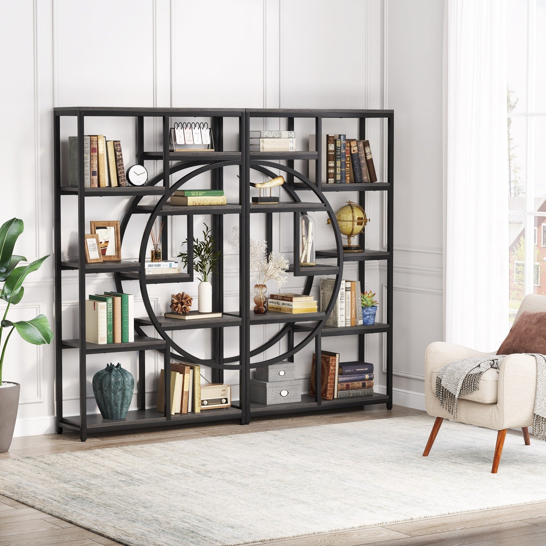 Bibliothèque industrielle à 5 étagères pour chambre, salon, bureau