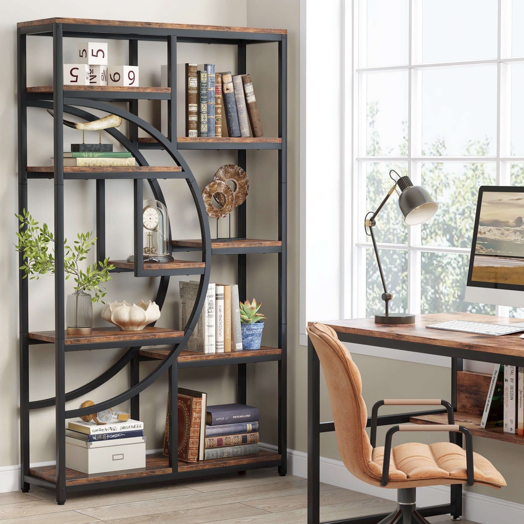 Bibliothèque industrielle à 5 étagères pour chambre, salon, bureau