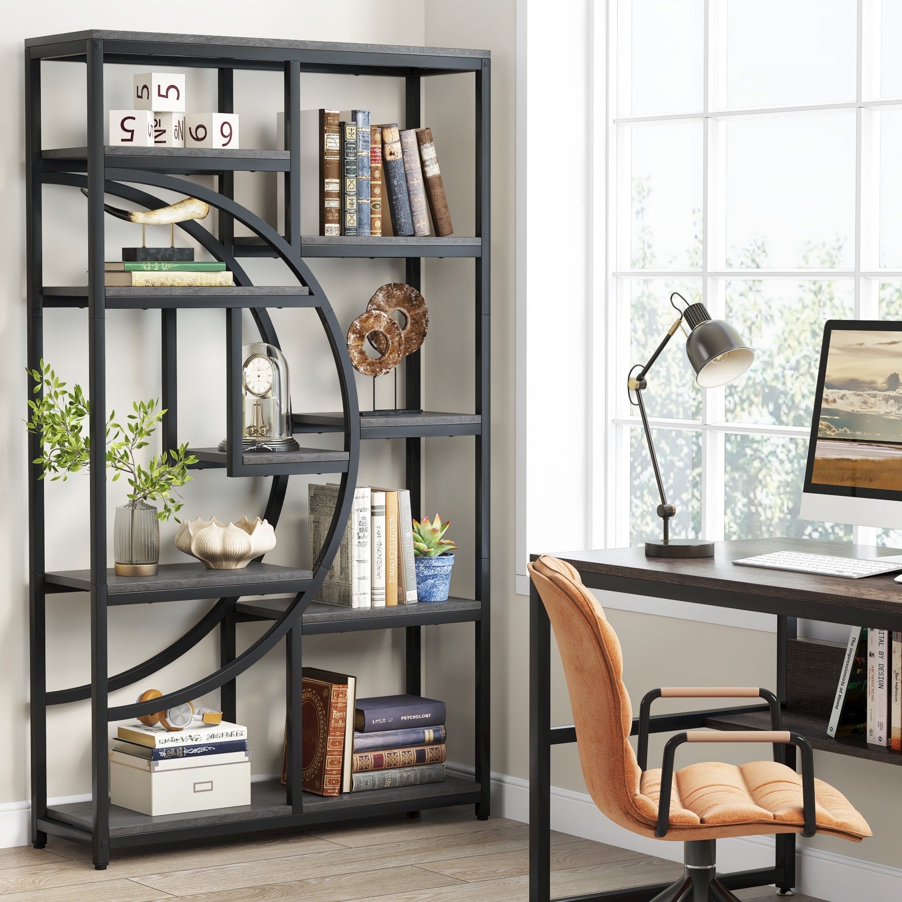 Bibliothèque industrielle à 5 étagères pour chambre, salon, bureau
