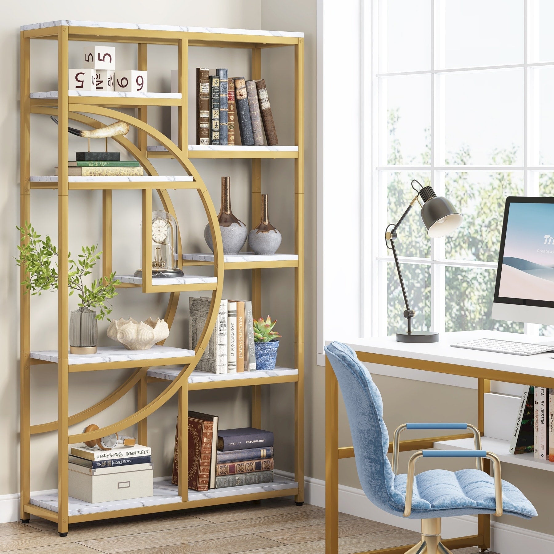 Bibliothèque industrielle à 5 étagères pour chambre, salon, bureau
