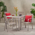 Ensemble de salle à manger d'extérieur moderne Boris 4 places en aluminium avec plateau en imitation bois par Christopher Knight Home