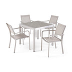 Ensemble de salle à manger d'extérieur moderne Boris 4 places en aluminium avec plateau en imitation bois par Christopher Knight Home