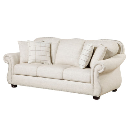 Canapé Boro avec 4 coussins décoratifs, 85 pouces, tissu beige moelleux