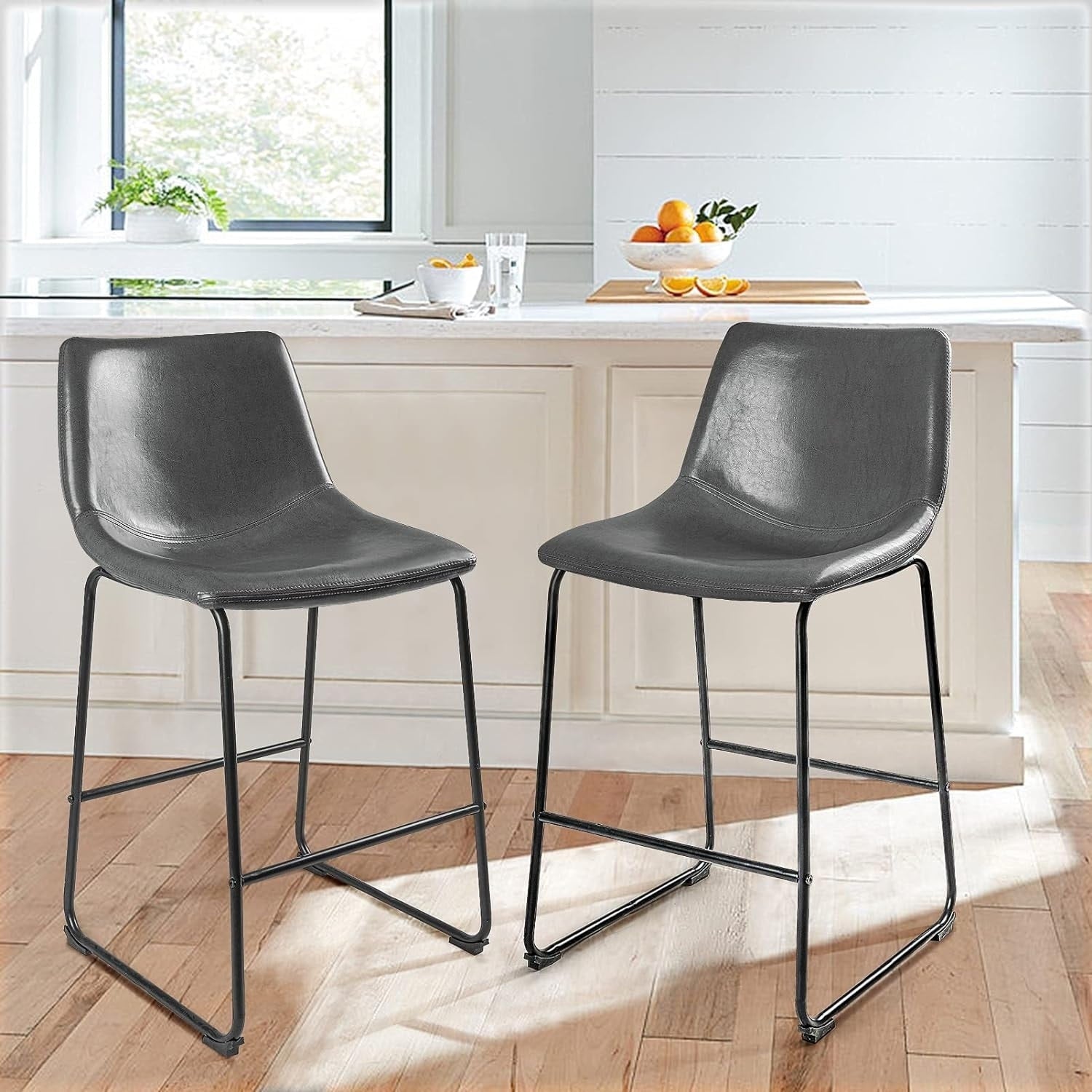 Tabourets de bar Bossin 18/26/30 pouces, tabourets de bar à hauteur de comptoir avec dossier, tabourets modernes en cuir PU, chaise de salle à manger avec repose-pieds