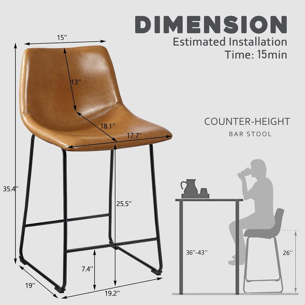 Tabourets de bar Bossin 18/26/30 pouces, tabourets de bar à hauteur de comptoir avec dossier, tabourets modernes en cuir PU, chaise de salle à manger avec repose-pieds