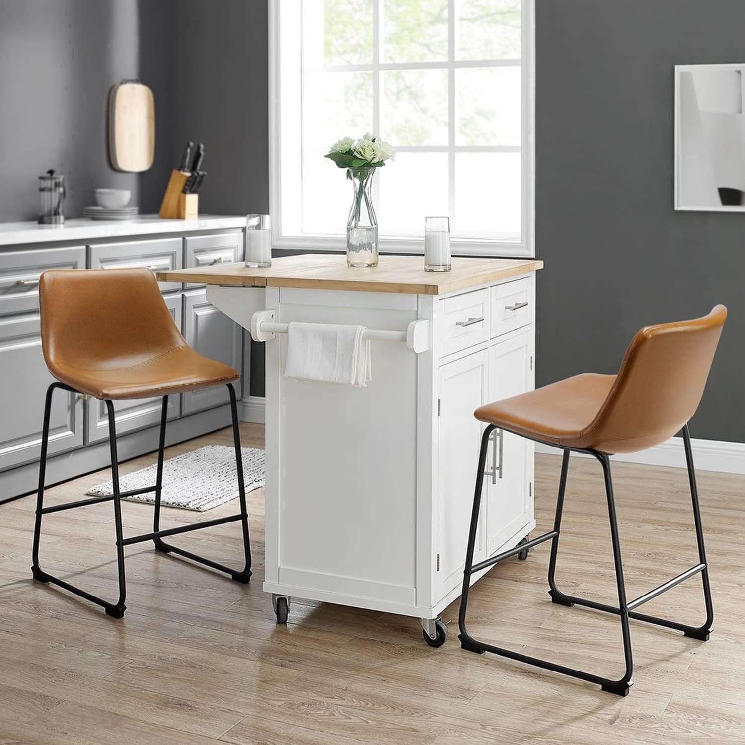 Tabourets de bar Bossin 18/26/30 pouces, tabourets de bar à hauteur de comptoir avec dossier, tabourets modernes en cuir PU, chaise de salle à manger avec repose-pieds