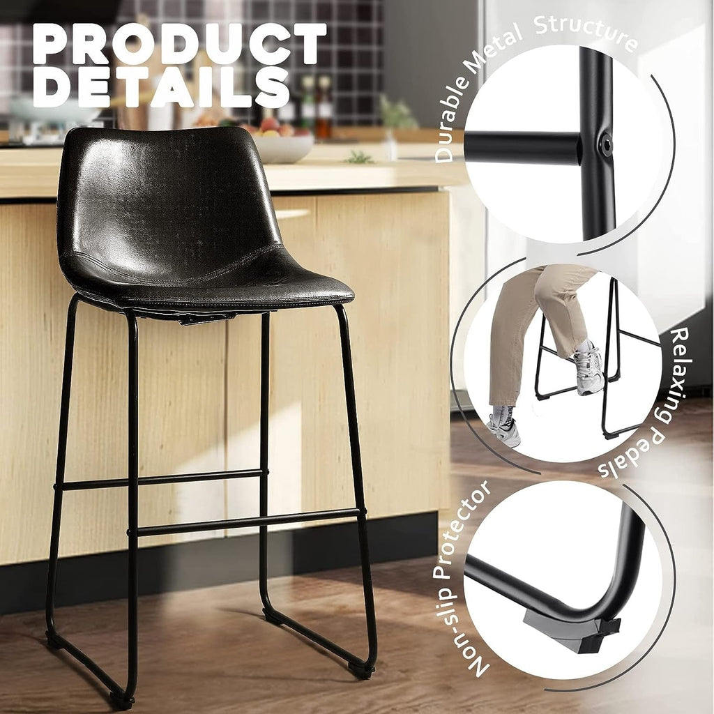 Tabourets de bar Bossin 18/26/30 pouces, tabourets de bar à hauteur de comptoir avec dossier, tabourets modernes en cuir PU, chaise de salle à manger avec repose-pieds