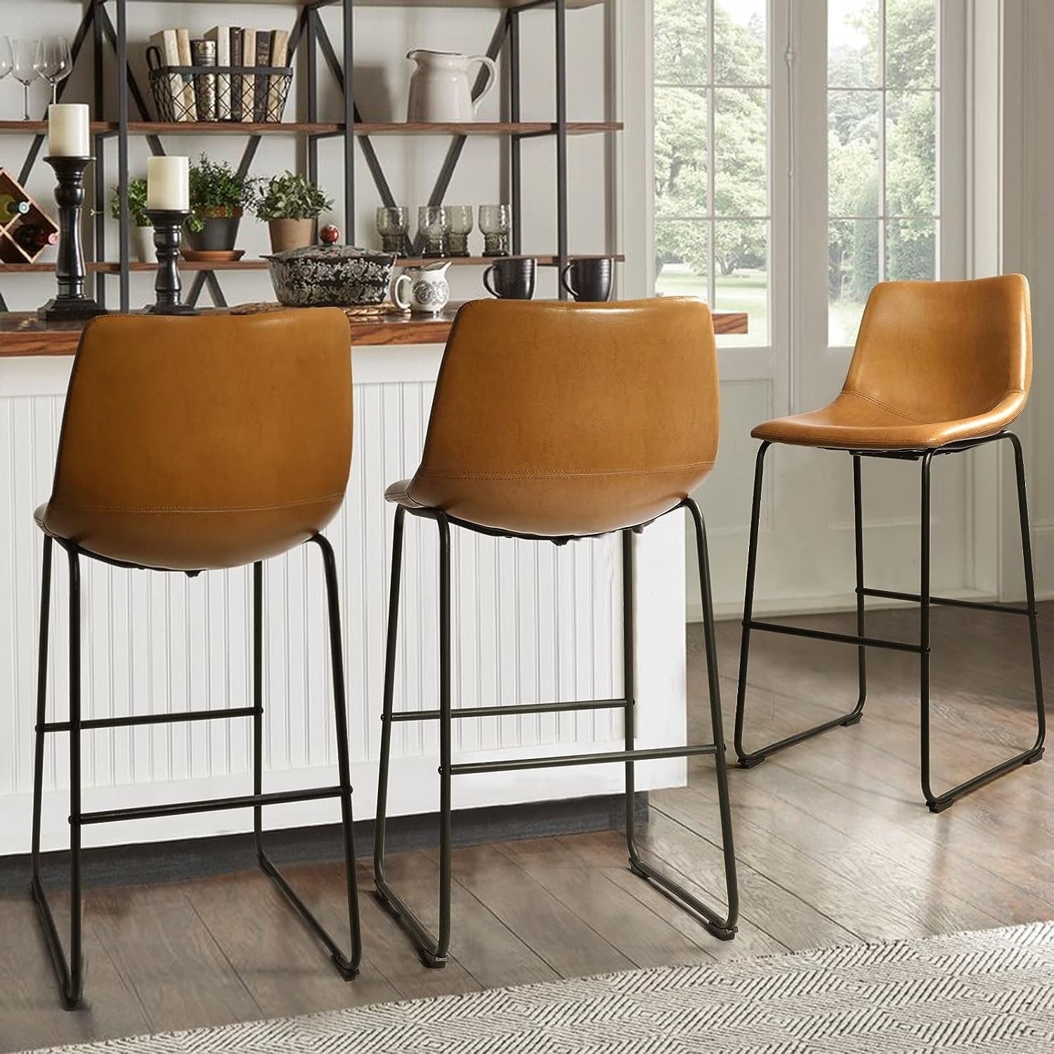 Tabourets de bar Bossin 18/26/30 pouces, tabourets de bar à hauteur de comptoir avec dossier, tabourets modernes en cuir PU, chaise de salle à manger avec repose-pieds