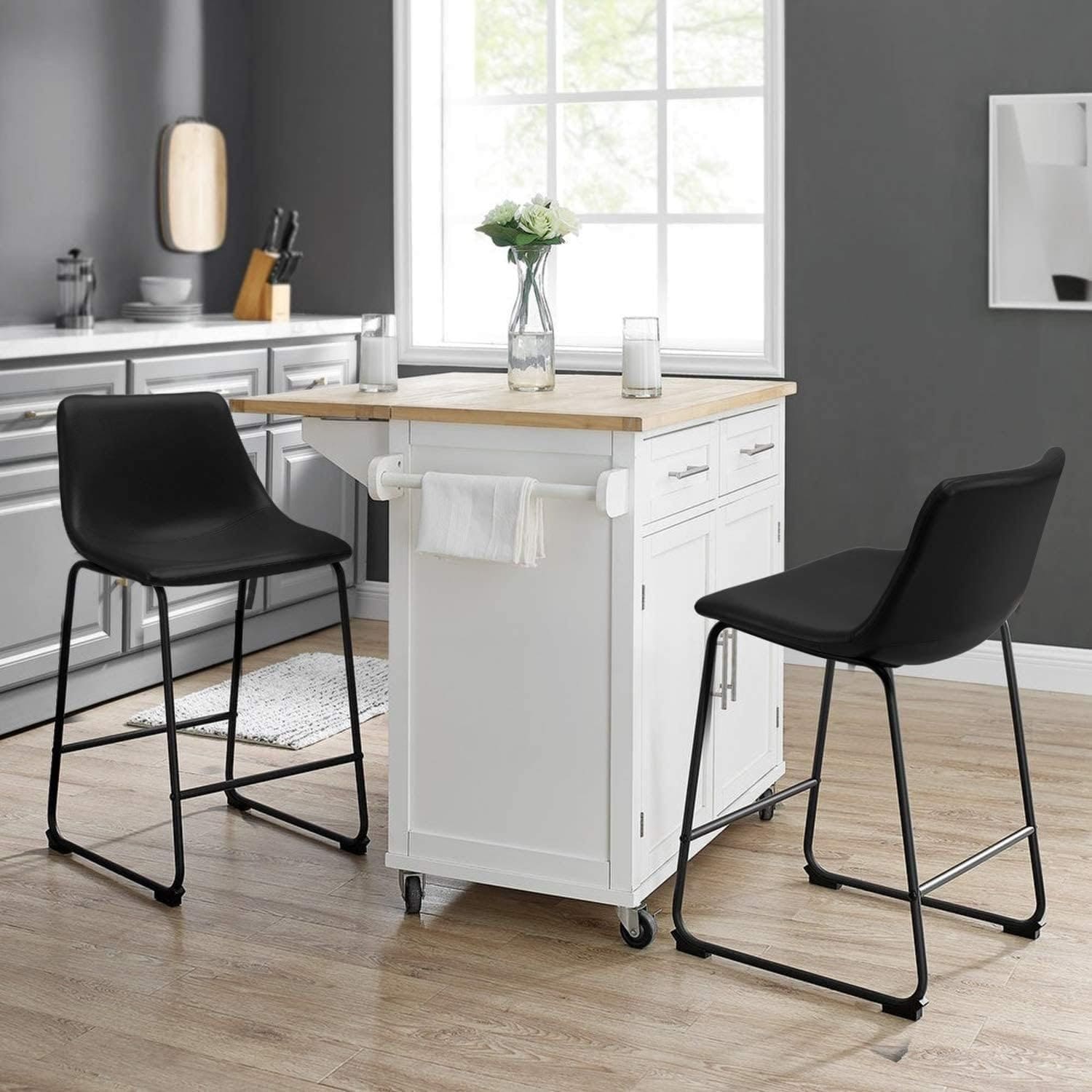 Tabourets de bar Bossin 18/26/30 pouces, tabourets de bar à hauteur de comptoir avec dossier, tabourets modernes en cuir PU, chaise de salle à manger avec repose-pieds