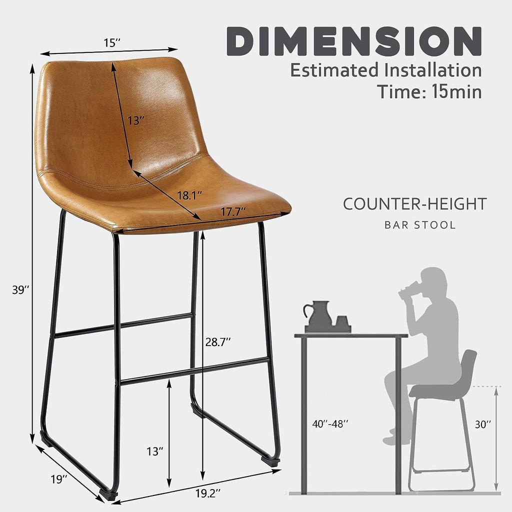 Tabourets de bar Bossin 18/26/30 pouces, tabourets de bar à hauteur de comptoir avec dossier, tabourets modernes en cuir PU, chaise de salle à manger avec repose-pieds