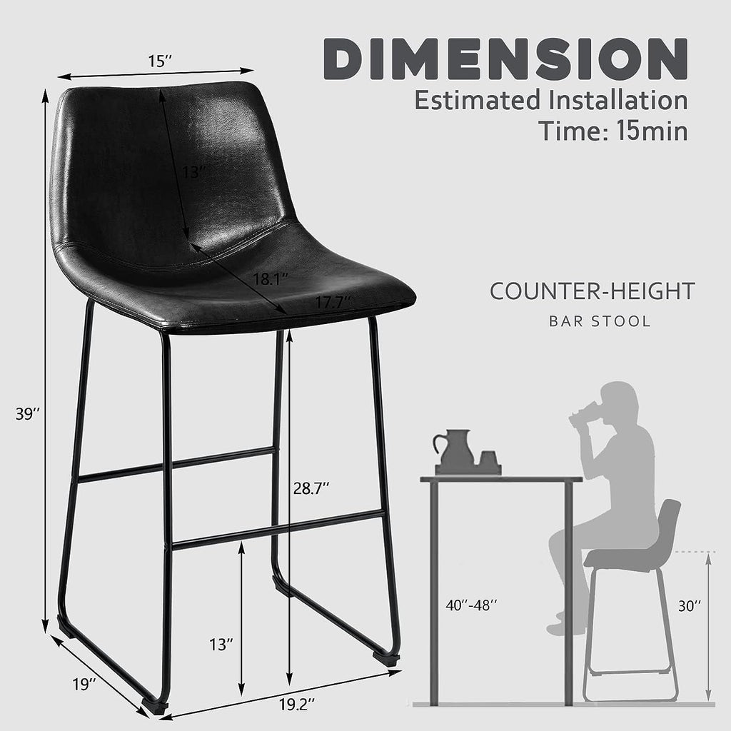 Tabourets de bar Bossin 18/26/30 pouces, tabourets de bar à hauteur de comptoir avec dossier, tabourets modernes en cuir PU, chaise de salle à manger avec repose-pieds