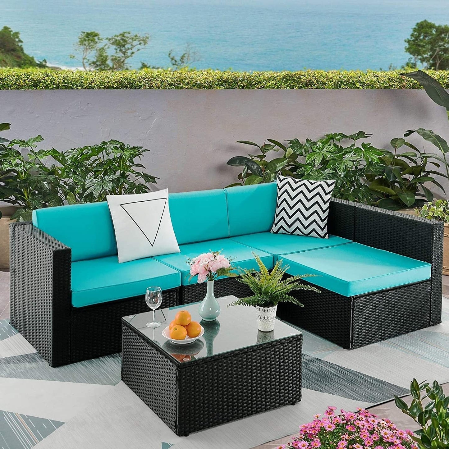Ensemble de meubles de jardin Bossin 5 pièces, canapé de jardin, ensemble de conversation en osier pour l'extérieur et l'intérieur avec table