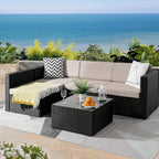 Ensemble de meubles de jardin Bossin 5 pièces, canapé de jardin, ensemble de conversation en osier pour l'extérieur et l'intérieur avec table