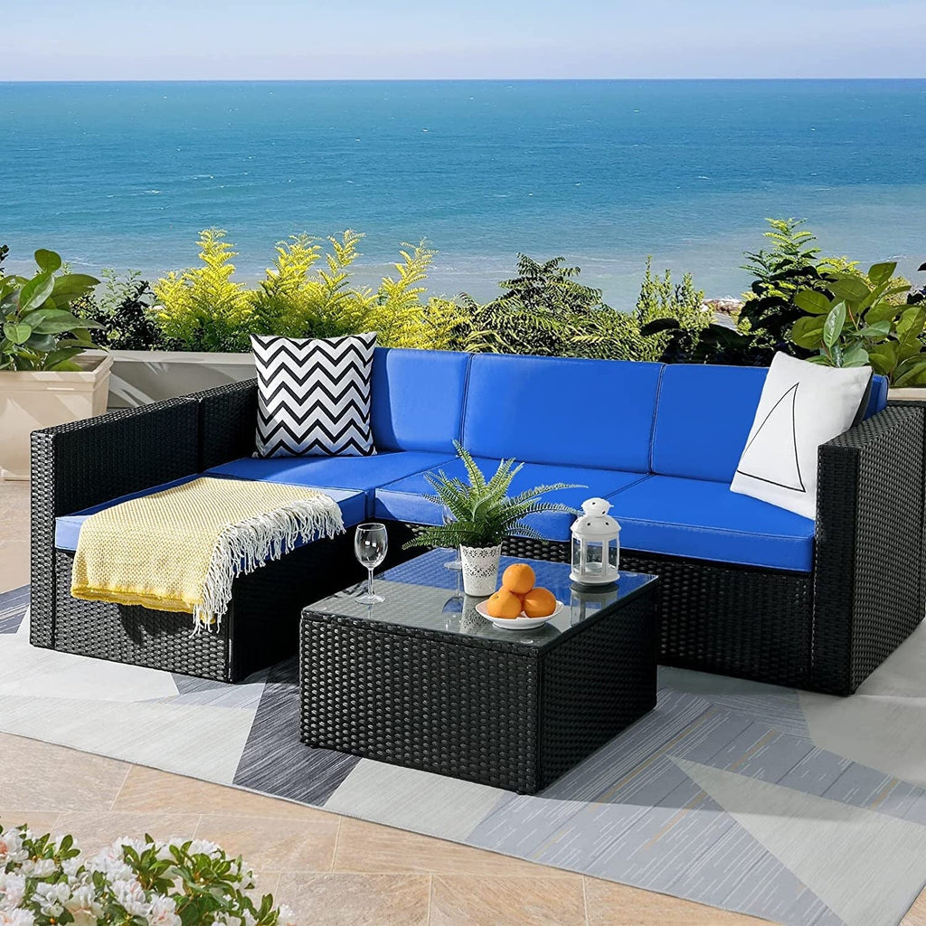 Ensemble de meubles de jardin Bossin 5 pièces, canapé de jardin, ensemble de conversation en osier pour l'extérieur et l'intérieur avec table