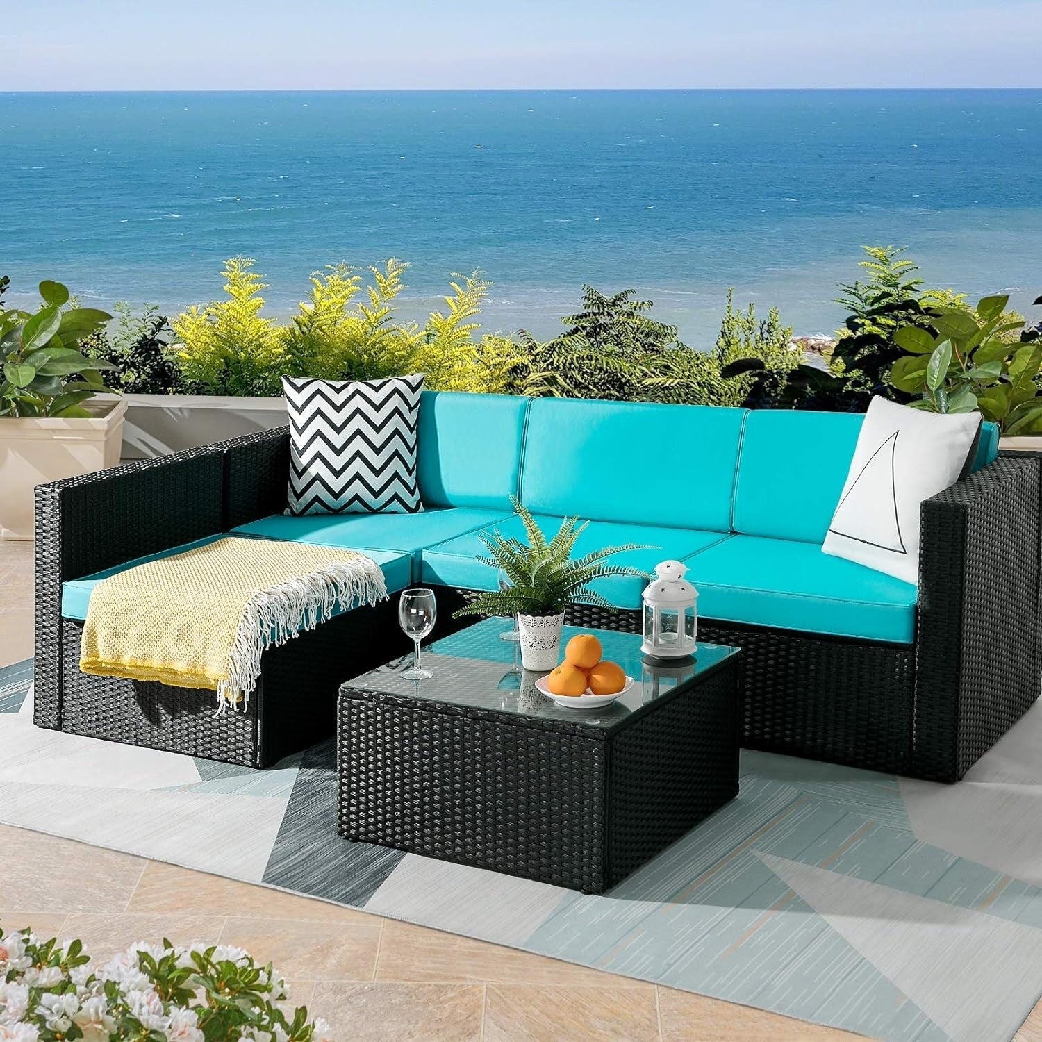 Ensemble de meubles de jardin Bossin 5 pièces, canapé de jardin, ensemble de conversation en osier pour l'extérieur et l'intérieur avec table